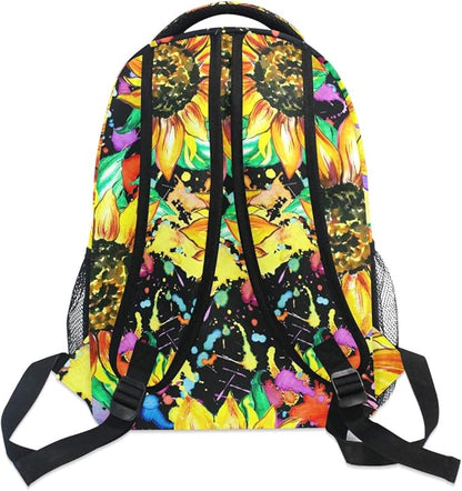 ALAZA Watercolor Sunflower Painting Stylish Backpack Purse for Women Girls Kids Student Personalized Laptop iPad Tablet Travel School Bag with Multiple Pockets