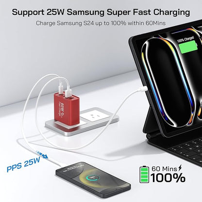 2Pack USB C Fast Charger Block, 60W 5-Port USB C Wall Charger 30W Type C Charging Block, 2USB C+3USB A PPS/PD 3.0 Multiport Charging Cube for iPhone 17 16 15 14 Pro Max,for Galaxy S25 S24 Ultra, i Pad
