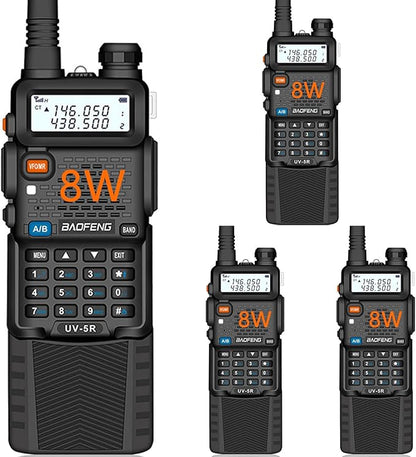 Baofeng UV-5R Dual Band Two Way Radio Handheld Ham Radio Long Range Walkie Talkies Pack of 4 for Hiking Camping Skiing Trip (Black) with 8W 3800mAh Battery