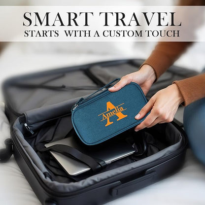 Personalized Electronics Organizer Travel Case – Custom Name Compact Cable Storage Bag for Chargers, Cords, USB Flash Drives – Waterproof Tech Pouch for Travel, Business and Daily Organization- Green