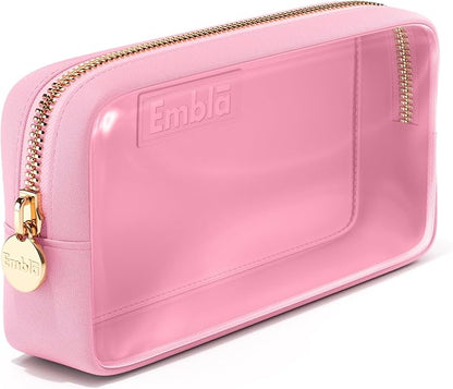 Embla London Makeup Bag Cosmetic Case, Clear Zipper Make Up Pouch and Toiletry Travel Tote, Cute Skincare Pouches for Women Girls, Preppy Purse Cosmetic Organizer, Small Makeup Bags, Flamingo Pink