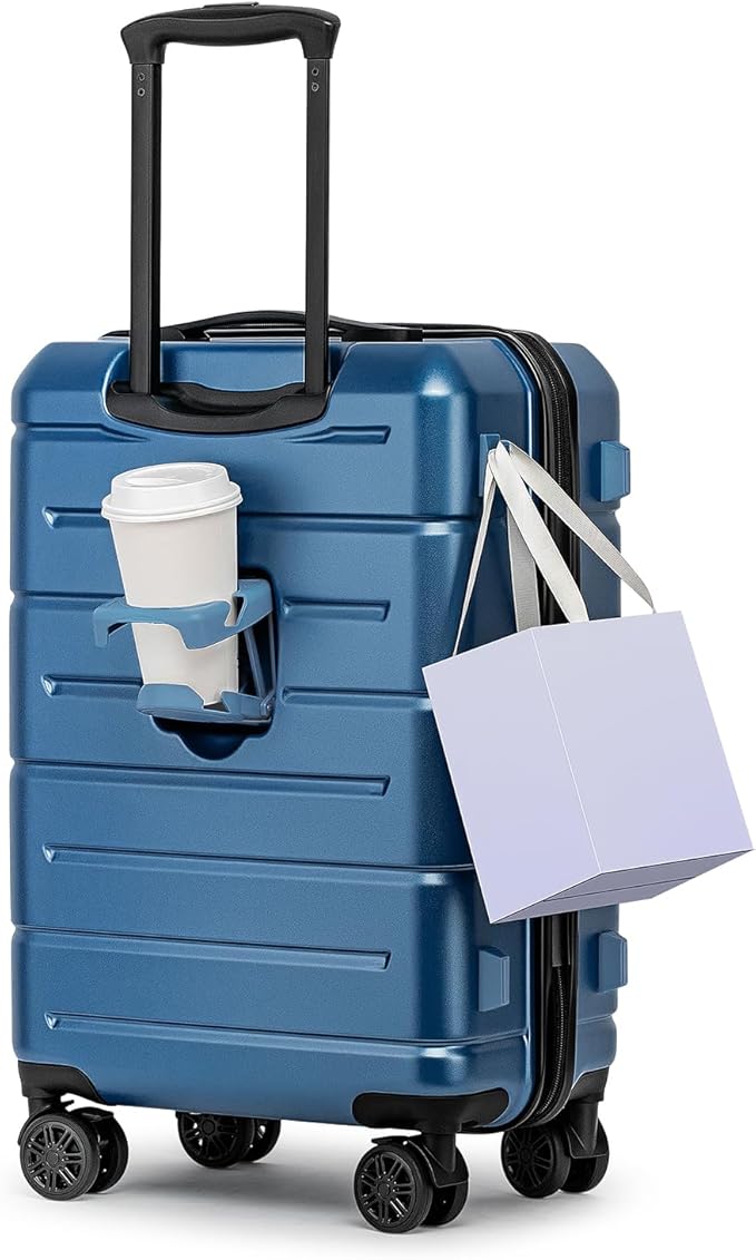 KYME Carry On Luggage 22x14x9 Airline Approved Expandable Hardshell 20 Inch Luggage with TSA Lock Carry On Suitcase with Wheels Small Travel Rolling Luggage with Cup Holder for Women Men Lt Blue