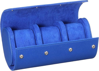 PATIKIL Watch Roll Travel Leather Case, Portable 3 Watch Roll Box with Pillow for Men Women Home Storage Display Gift Storaging Organizer, Blue