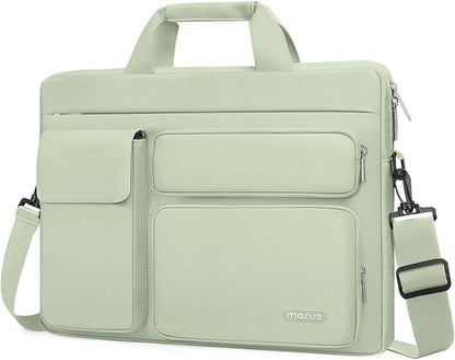 MOSISO Laptop Shoulder Bag 15.6 inch, 15-15.6 inch Computer Bag Compatible with MacBook Pro 16 inch, HP, Dell, Lenovo, Notebook with 2 Raised&1 Flapover&1 Horizontal Pocket&Handle&Belt, Sage Green