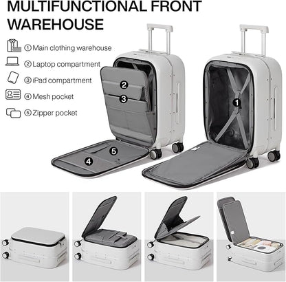 mixi Luggage Suitcase with Spinner Wheels, 24'' Checked Travel Luggage Aluminum Frame PC Hardside with TSA Lock & Cover - Smoke White