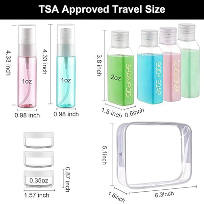 Cosywell Travel Bottles for Toiletries 14 PCS 2oz TSA Approved Travel Shampoo and Conditioner Bottles Leak Proof Travel Size Containers Refillable Small Plastic Squeeze Bottles for Cream Lotion(Clear)