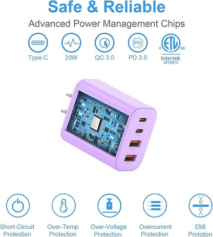 USB C Charger Block,40W USB C Charger Cube,Type C Charging Block,USB Wall Chargers Dual Port PD+QC Charging Cube for iPhone 16 15 14 13 12 11 Pro Max XS,iPad, Samsung Phone,Tablet(Purple)