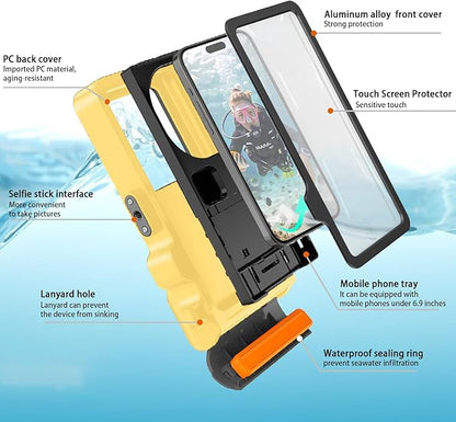 Waterproof Phone Case for Snorkeling & Diving (33ft/10m), IP68 Waterproof Hard Case for Swimming, Universal Underwater Touch Screen Case Compatible with iPhone (Yellow, 4th Generation Phone Case)
