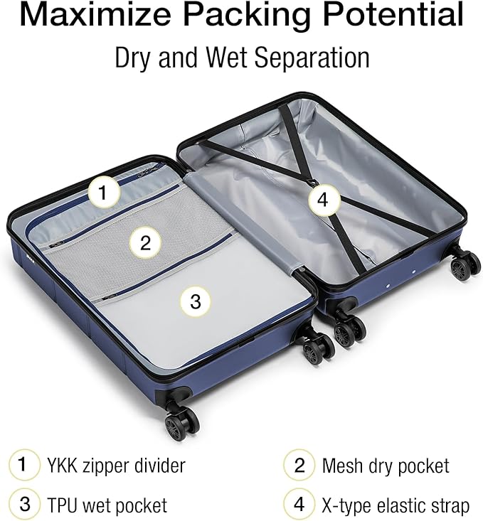 KYME Suitcases with Wheels Hard Shell 26 Inch Luggage with TSA Lock Durable Medium Checked Travel Rolling Luggage with Cup Holder for Women Men Navy