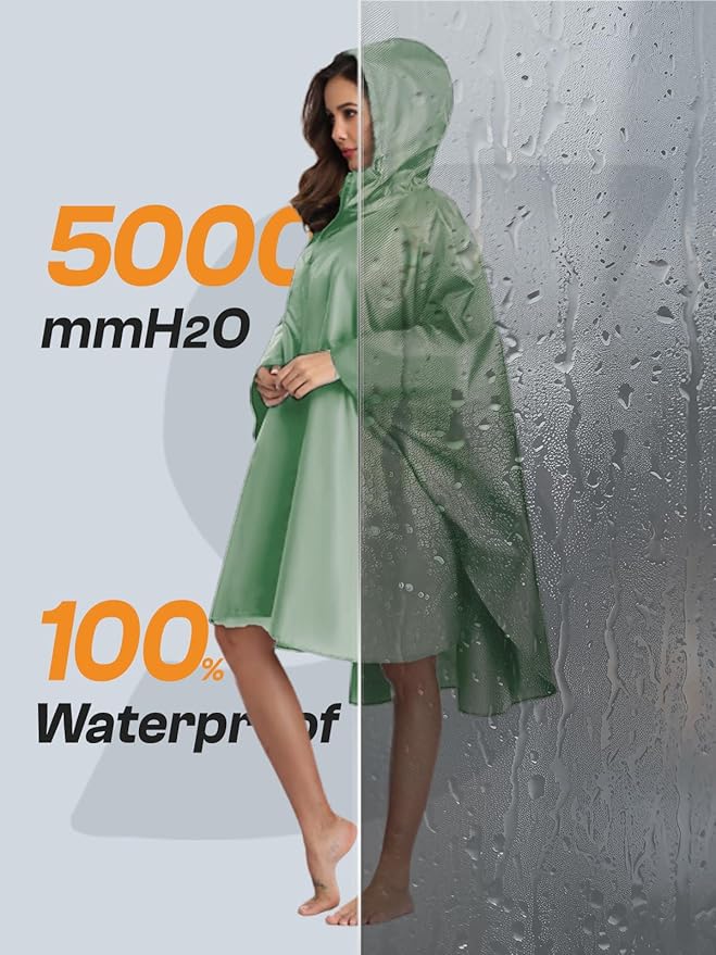 SaphiRose Unisex Rain Poncho Waterproof Raincoat Hooded for Adults Women with Pockets