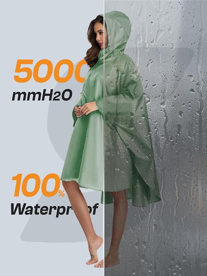 SaphiRose Unisex Rain Poncho Waterproof Raincoat Hooded for Adults Women with Pockets