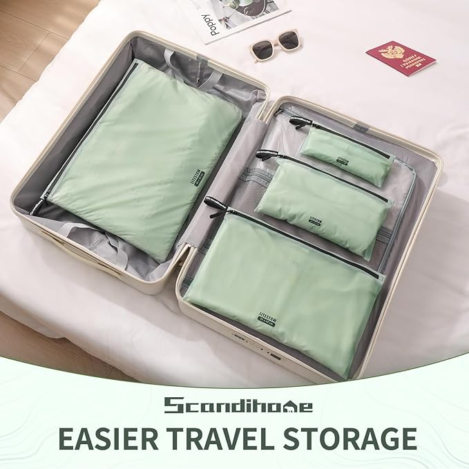 Packing Cubes for Travel Ultralight Luggage Organizer Bag Durable Travel Bags Waterproof Zipper Suitcase Bags Set for Travel Accessories and Essentials (4 Pack)(Green)