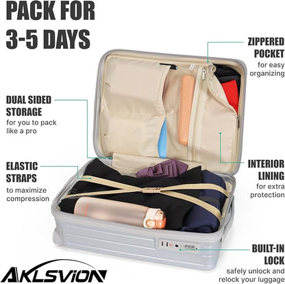 18-inch Carry-on Boarding Luggage: Equipped with Movable Wheels, TSA Approved,Under the Seat, Hard Shell Construction, Lightweight Bag with Essential Accessories (Pearl Silver)
