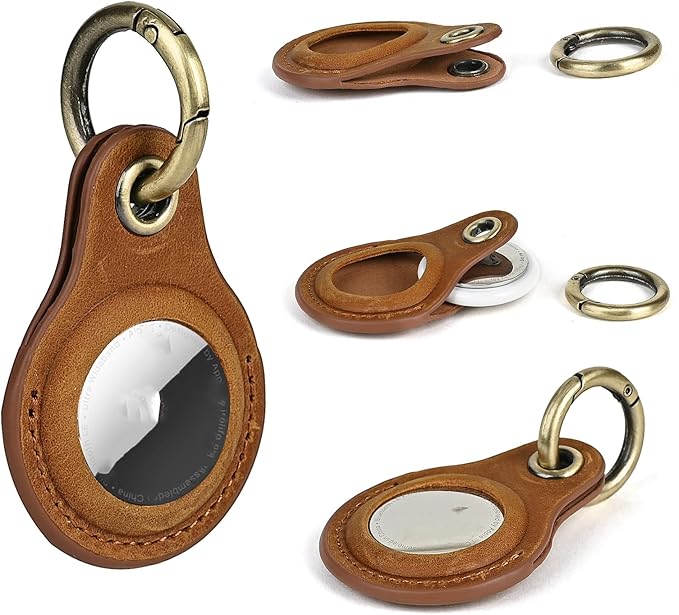 Tusks Land for Airtag Keychain, Compatible with Apple AirTag Holder, Genuine Leathe Anti-Loss Tracker Case for Dogs, Cats, Pets, Keys, Bags, Luggage, Durable & Stylish Accessory