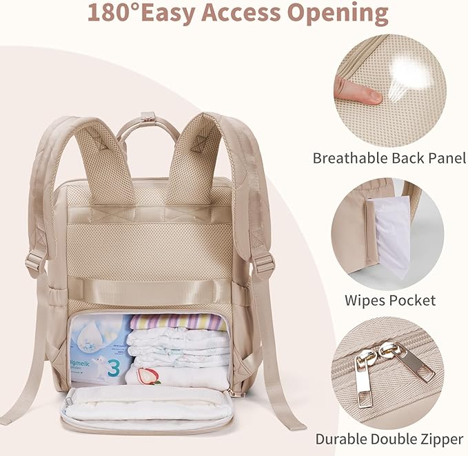 CEI-CEI Diaper Bag Backpack for Mom and Dad, Puffer Baby Bag Backpack with Insulated Pocket, Water-Resistant, Unisex Travel Backpack with Changing Pad & Stroller Straps