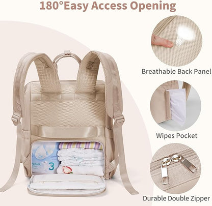 CEI-CEI Diaper Bag Backpack for Mom and Dad, Puffer Baby Bag Backpack with Insulated Pocket, Water-Resistant, Unisex Travel Backpack with Changing Pad & Stroller Straps