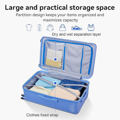 Travel Luggage Sets 3 Piece with Spinner Wheels, PC Hardside Suitcase Set for Family Trips with Cup and Phone Holder, Blue