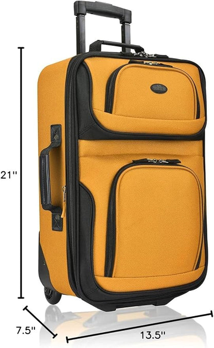 U.S. Traveler Rio Lightweight Softside Rolling Carry-on Suitcase, 2-Wheel Single, Orange