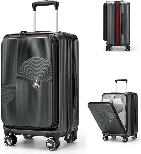 RAINSMORE Carry on Luggage Airline Approved, 20 Inch Expandable Hard Sided Carry on Suitcase with Spinner Wheels, Hard Shell Small Rolling Travel Luggages for Women Men with Tsa Lock, Grey