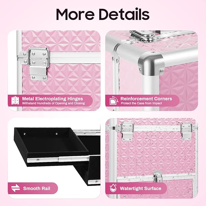 Portable Makeup Organizer Suitcase, Stylist Beauty Salon Cosmetic Luggage, Makeup Train Case w/ 4 Removable Wheels & Sliding Drawers for Barber Store