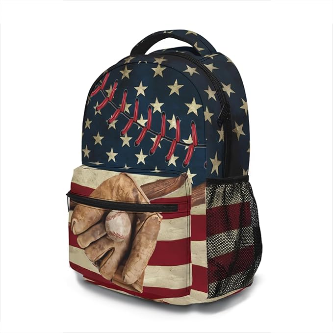 American Flag Baseball Print Backpack, Laptop Backpack with Multiple Pockets for Adult Hiking Travel Work 17 Inch