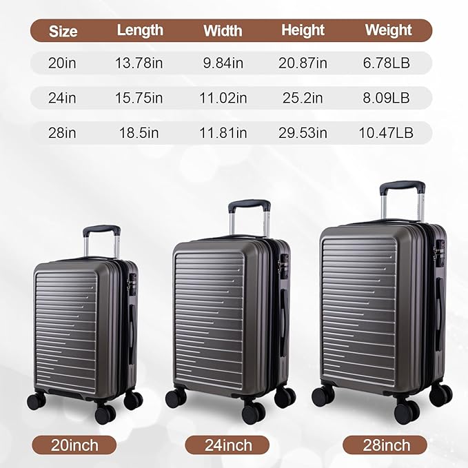 OUZZO Luggage Sets 3 Piece Expandable Suitcase Sets with Double Spinner Wheels Hardshell Lightweight PC Checked Luggage set TSA Lock for Family Trips, Business,Vacation