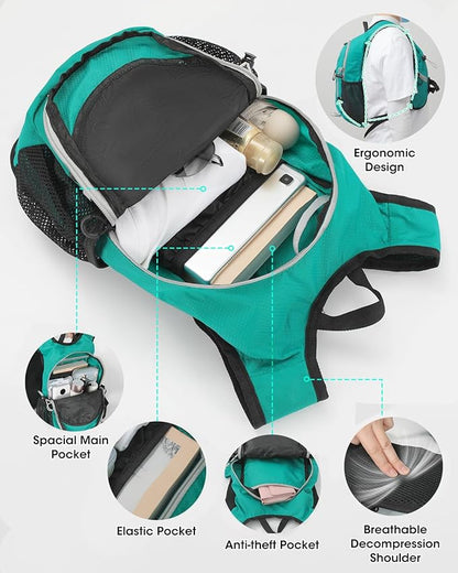 Small Hiking Backpack with Front Phone Holder, Packable Back pack with Chest and Waist Strap, Lightweight Daypack for Women Men