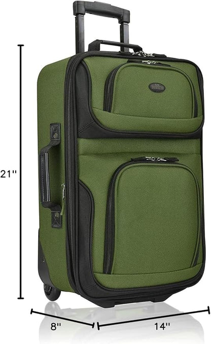 U.S. Traveler Rio Lightweight Softside Rolling Carry-on Suitcase, 2-Wheel Single, Green