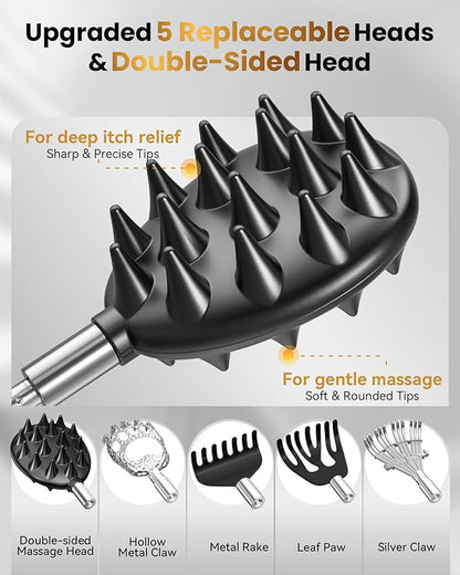 Telescoping Back Scratcher with 5 Detachable Heads, Gifts for Christmas, Stocking Stuffers for Men, Women, Him, Her, Dad, Funny White Elephant Gifts for Adults, Gift Box Included