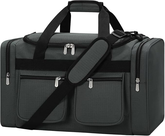 20 inch Gym Bag for Men, 40L Sports Duffle Bag with side pockets durable Weekend Overnight Bag for Travel, Workout, Fitness (Dark Grey)