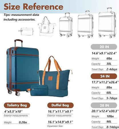 Merax 24 Inch Checked Luggage, Expandable Suitcase with Spinner Wheels, Hard Shell Vintage Luggage Set with TSA Lock(Blue)