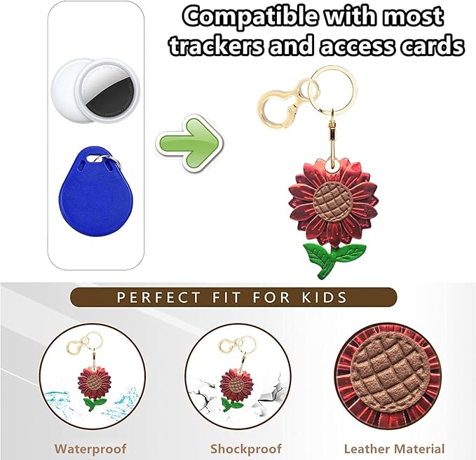 Shiny Leather Charm Keychain Holder Case Compatible with AirTag,Cute Protective Cover with Keyring,Anti-Scratch Finder GPS Tracker Case for Wallet Keys,Bag,Pets(Flower B)