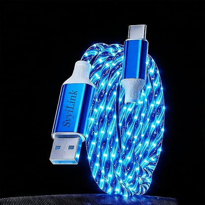 USB Cable PD Fast Charger Lighted Up (USB A TO C Starry Blue)Mobile Phone Data Cable, Charging Cable, Supports Data Transfer, 39-inch, TPE Material, Compatible with Almost All Type-C Devices.