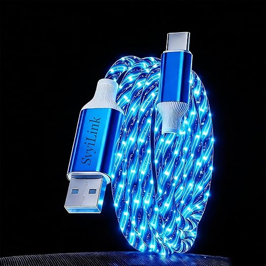 USB Cable PD Fast Charger Lighted Up (USB A TO C Starry Blue)Mobile Phone Data Cable, Charging Cable, Supports Data Transfer, 39-inch, TPE Material, Compatible with Almost All Type-C Devices.