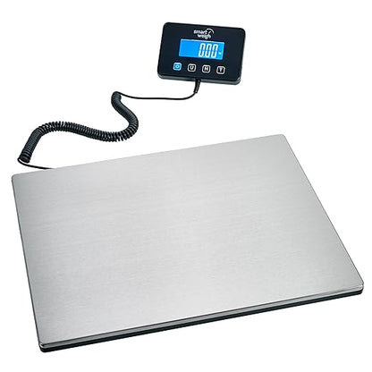Smart Weigh Digital Postal Shipping Scale, Heavy Duty Wide Platform, 440 lb Capacity, 2 oz Readability, Hold & Tare Function, Includes Batteries & USB-C