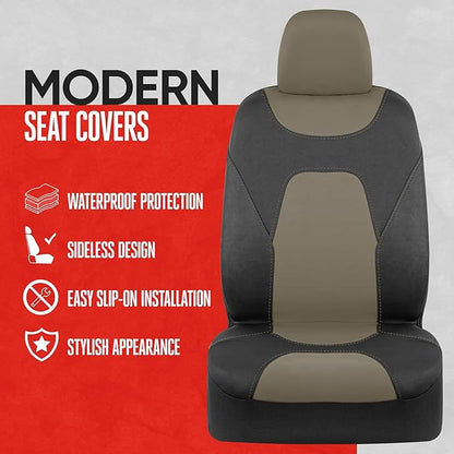 Motor Trend Waterproof Car Seat Covers Full Set – Black & Beige Seat Covers for Car Front & 60/40 Split Back Bench - Carseat Cover for Trucks, SUV - Universal Fit for Most Regular Size Vehicles
