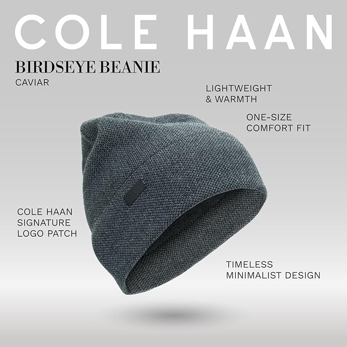 Cole Haan Men's Heritage Rib Cuff Wool Beanie Hat, One Size