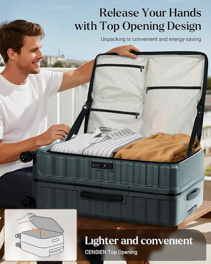 Checked Luggage, 28 Inch Luggage with Spinner Wheels, Large Suitcase with Lightweight PC Hard Shell, Aluminum Frame, Top Opening, YKK Zipper, TSA Lock (Dark Green, 1PC)