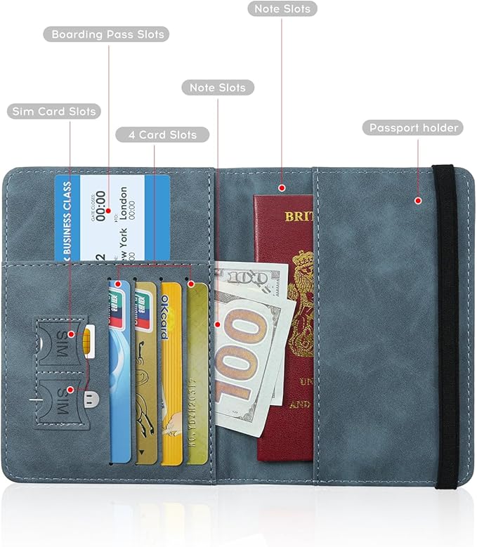 ILIYAH-Passport Cover-Passport Holder Travel Wallet-RFID Blocking Passport Case Travel Accessories Card Holder Wallet Unisex Travel Gifts(Greyish Blue)