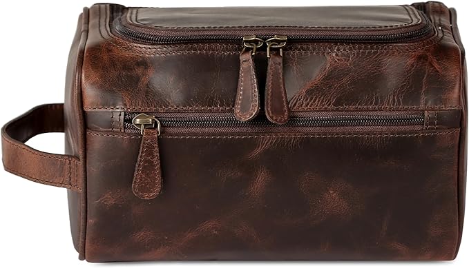 vintage crafts Genuine Leather Toiletry Bag for Men – Travel Dopp Kit with YKK Zippers & Metal Base, 9x6 Inches, Makeup Organizer Accessories Dopp Kit Bag