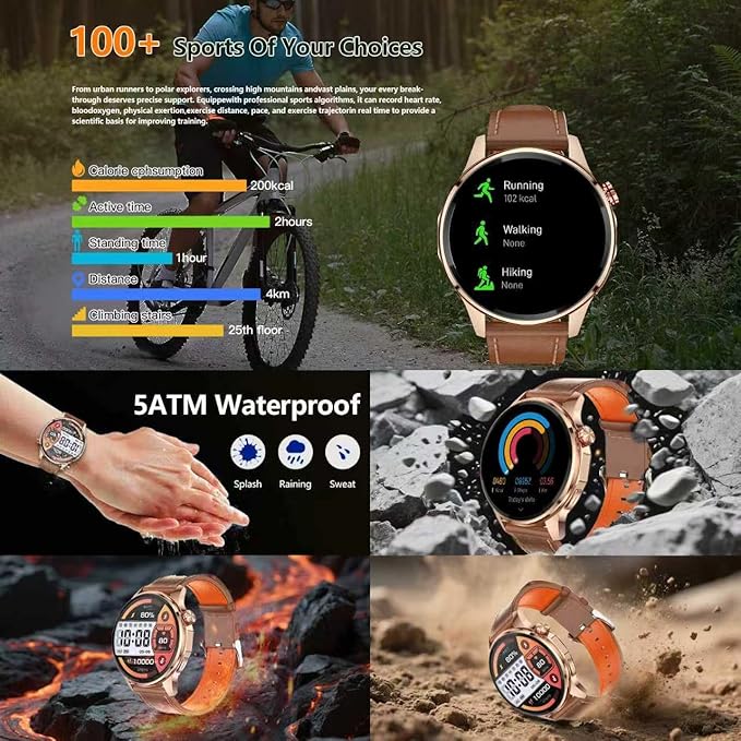 Smart Watch for Men Built-in GPS(Answer/Make Call/Text), 1.46" AI Smartwatch for Android Phones/iPhone, 100+ Sport Mode Fitness Tracker with Health/Sleep Monitor, Compass/Barometer/Altitude(2 Straps)