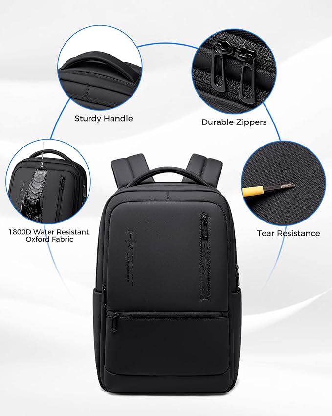 Expandable Travel Laptop Backpack, 15.6 Inch Computer Backpack with USB Charging Port, Water Resistant Black Mens Laptop Bag
