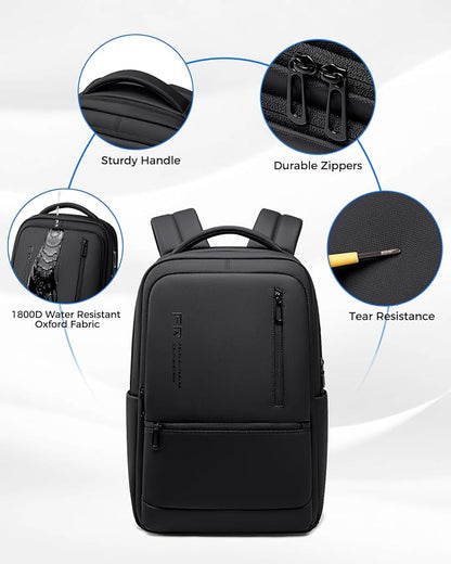 Expandable Travel Laptop Backpack, 15.6 Inch Computer Backpack with USB Charging Port, Water Resistant Black Mens Laptop Bag