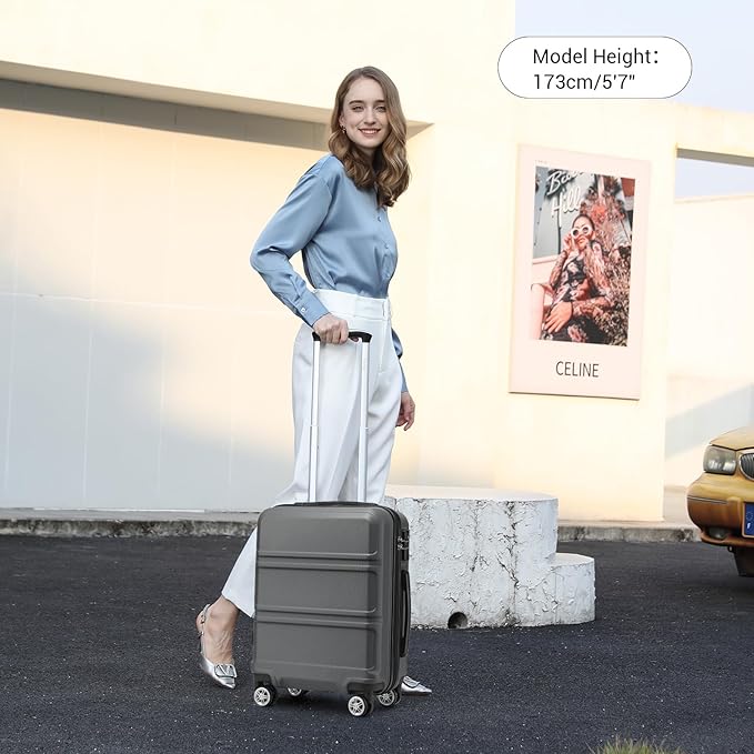 Kono 20" Carry on Luggage with Spinner Wheel TSA Lock, Lightweight PC+ABS Hardside Luggage Durable Small Carry on Suitcase Grey