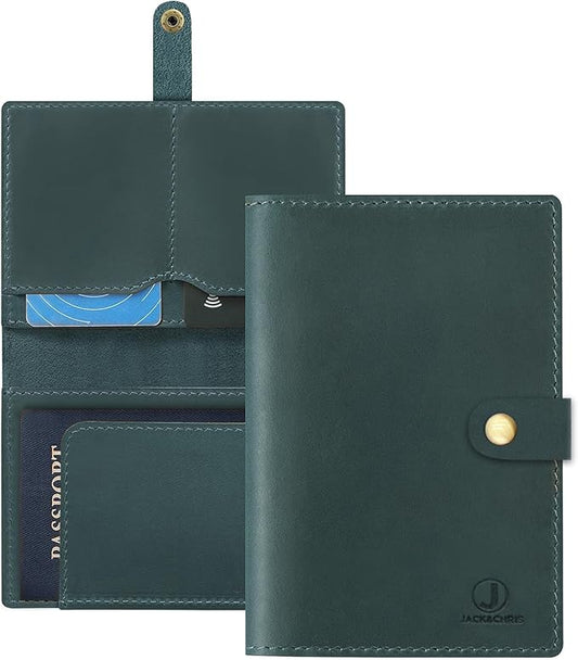 Jack&Chris Genuine Leather Passport Holder For Travel, RFID Blocking Handmade Passport Holder with Card Case Organized & Safe, Quality Travel Essentials for Women and Men for Gifting, Blue
