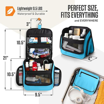 VENTURE 4TH Hanging Travel Toiletry Bag for Women & Men – Large Toiletry Organizer with 18 Compartments, Removable TSA Pouch, Travel Wash Bag for Toiletries, Makeup & Shaving Kit (Light Blue)