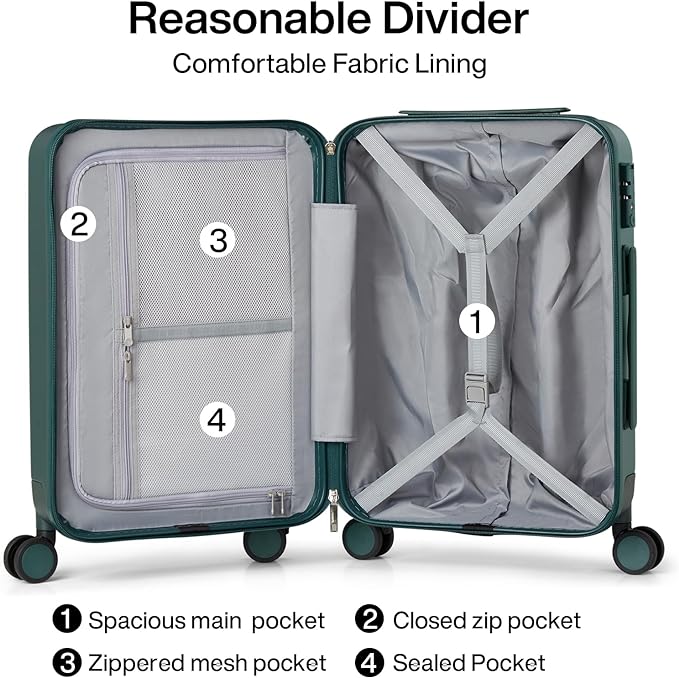 Hanke 24 Inch Checked Luggage with Spinner Wheels Hard Shell Suitcases Lightweight Travel TSA Luggage for Women Men Medium Suitcase(Blackish Green)