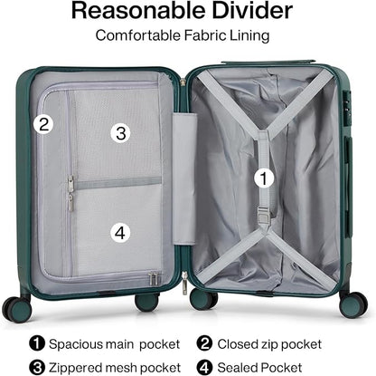 Hanke 24 Inch Checked Luggage with Spinner Wheels Hard Shell Suitcases Lightweight Travel TSA Luggage for Women Men Medium Suitcase(Blackish Green)