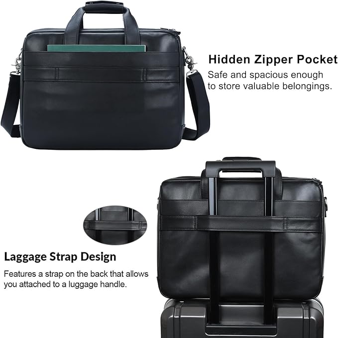 TIDING Full Grain Leather Briefcase For Men 17 Inch Laptop Case Business Travel Office Messenger Shoulder Bag