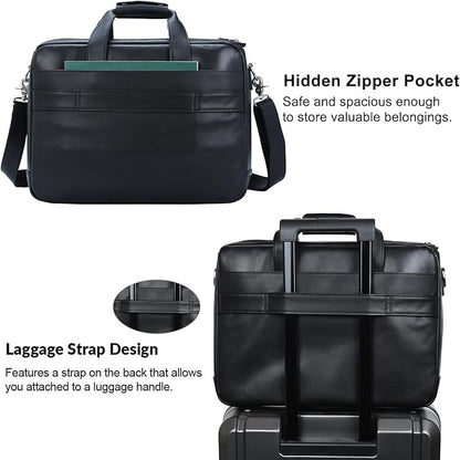 TIDING Full Grain Leather Briefcase For Men 17 Inch Laptop Case Business Travel Office Messenger Shoulder Bag